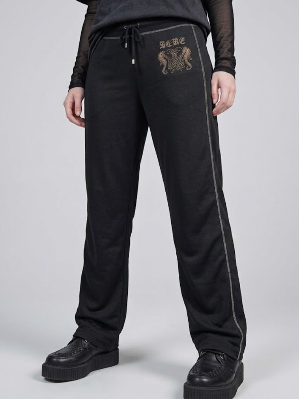Vintage Y2K BCBG Max Azria Black Track Pants Silver Stitching SZ XL